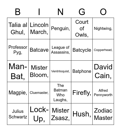 BATMAN Bingo Card