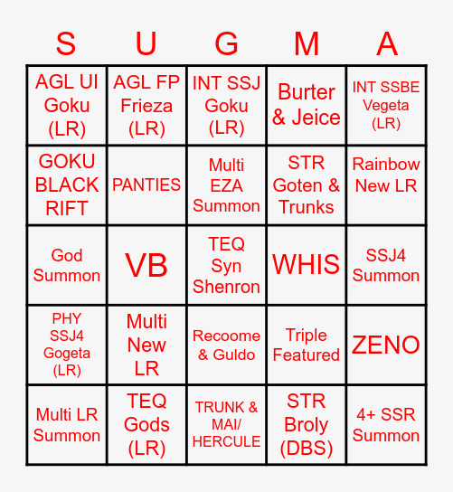 7th Anniversary Bingo Card