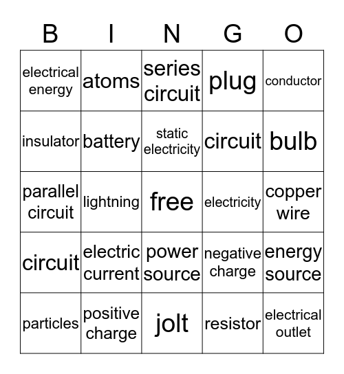 Electricity Bingo Card