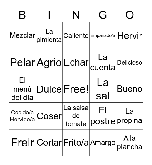 Spanish 2 Chapter 4 Bingo D Bingo Card