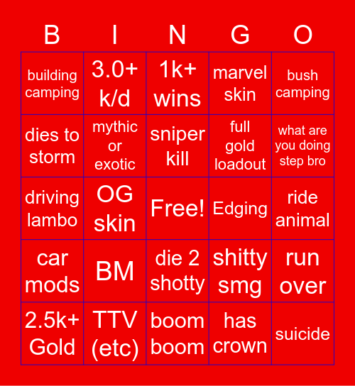 FORTNITE Bingo Card