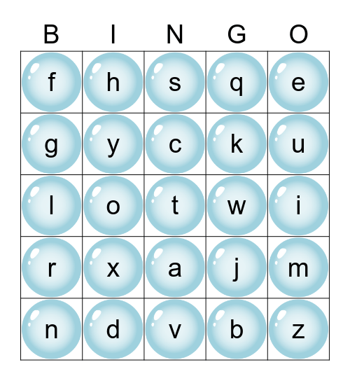 Alphabet Bubble Bingo Card