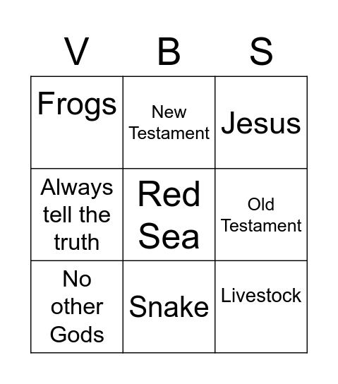 VBS Bingo Card