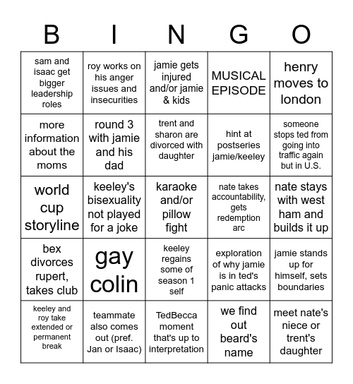 Season 3 Wishlist Bingo Card
