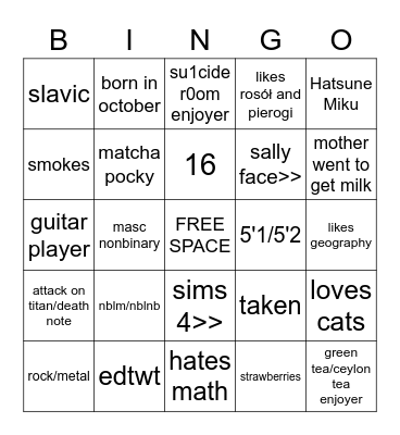 meiden's bingo Card
