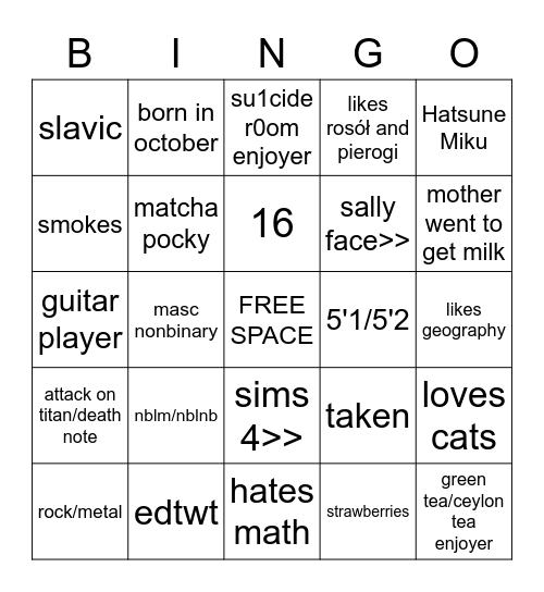 meiden's bingo Card