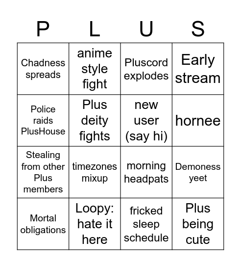 Pluscord Bingo Card