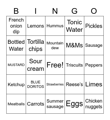 Beach Grocery Bingo Card