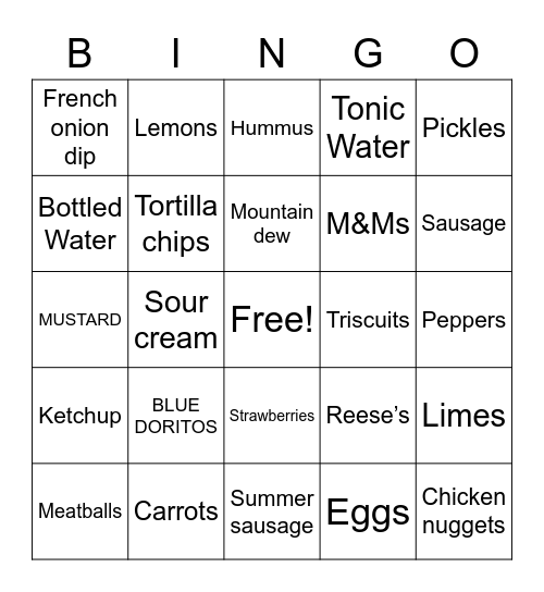 Beach Grocery Bingo Card