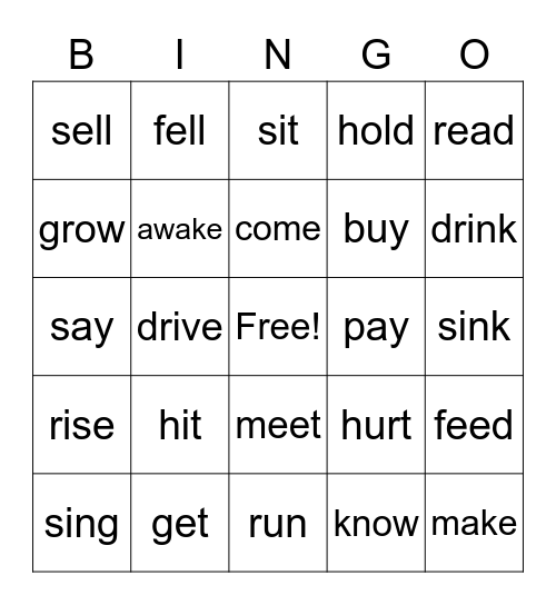 Irregular Verbs Bingo Card