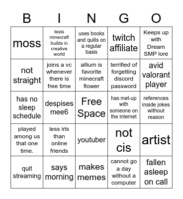 allium smp member bingo Card