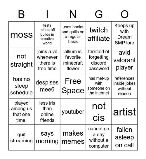 allium smp member bingo Card