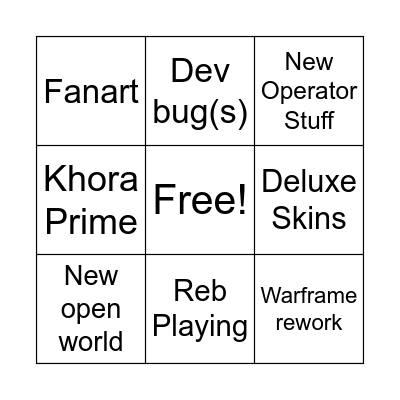 Tennocon 2022 Bingo Card