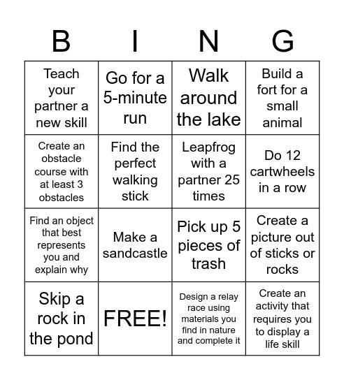 Outdoor activities bingo Card
