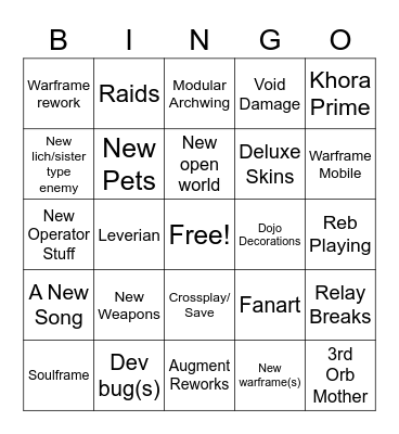 Tenncon 2022 WF PS Bingo Card