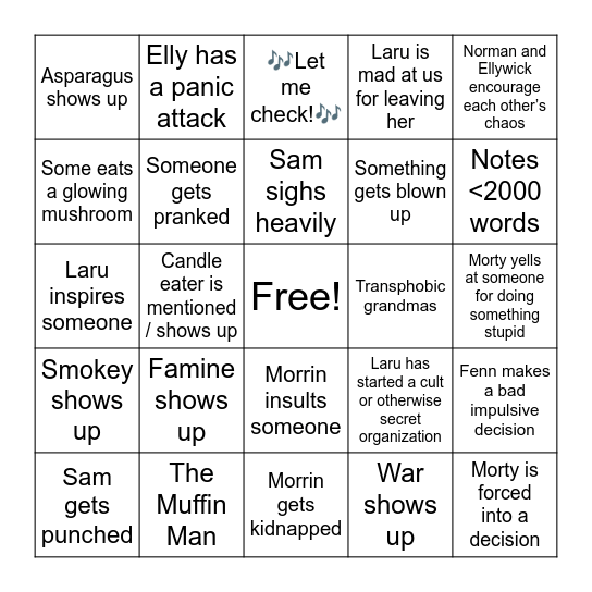 Waterdeep Bingo Card