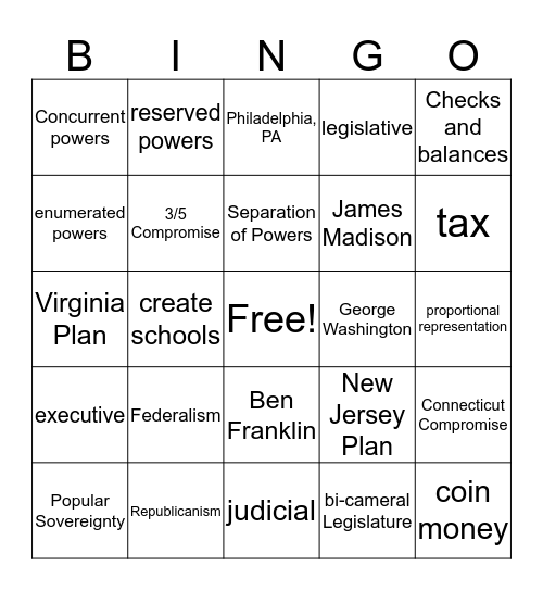 Constitutional Concepts Bingo Card