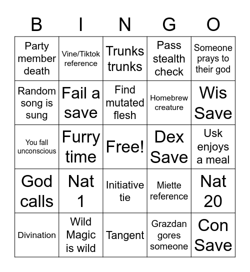 Untitled Bingo Card