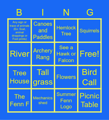 Summer Fenn Scavenger Bingo Card