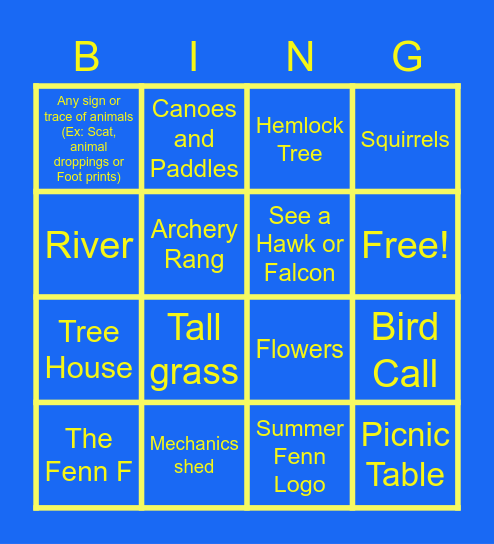 Summer Fenn Scavenger Bingo Card