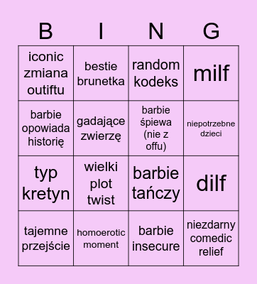 Barbie i Przygoda Bingo Card