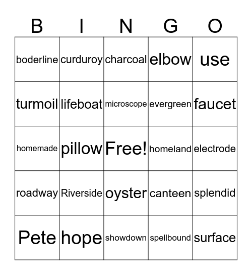 Vowel Sound Bingo Card