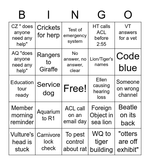 Radio Bingo Card