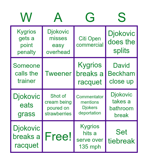 Wimbledon BINGO Card