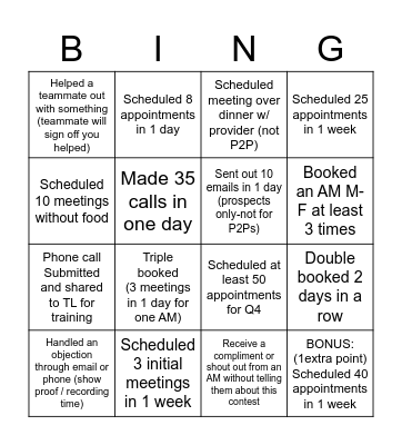 Internal Sales BINGO Card