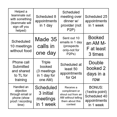 Internal Sales BINGO Card