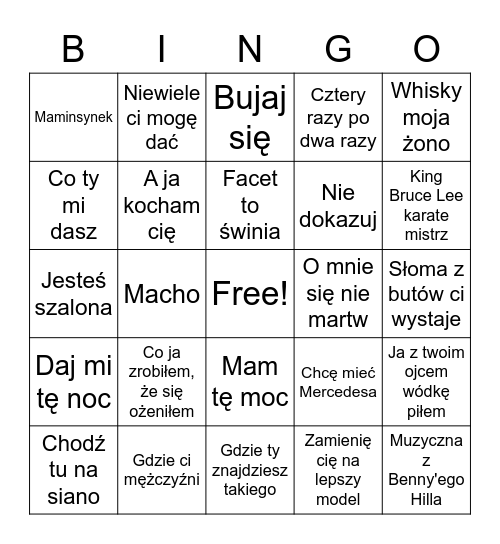 Ślubne bingo Card