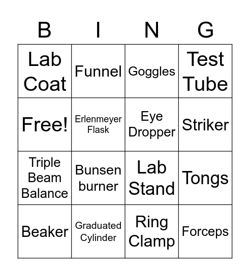 Lab Equipment Bingo Card