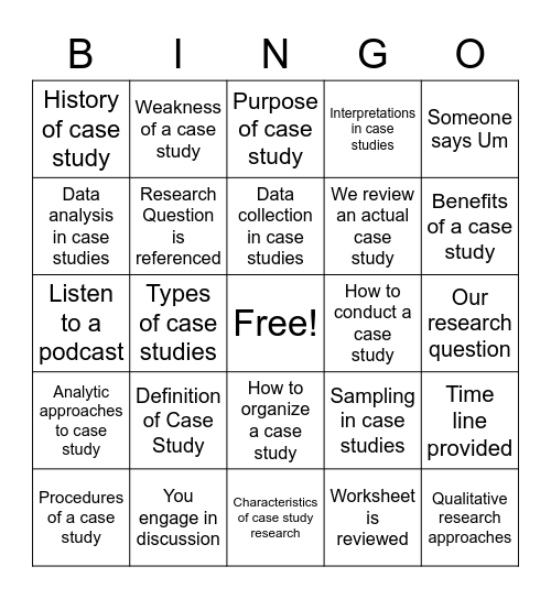 Case Study Bingo Card