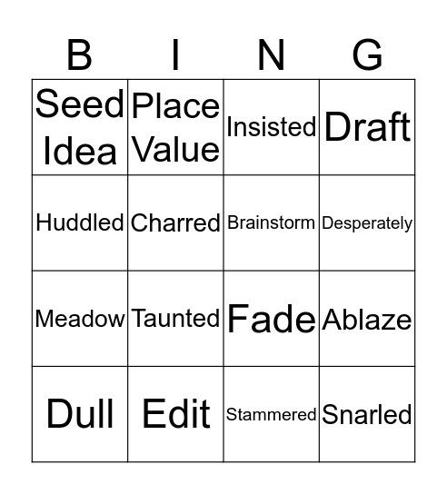 Vocabulary Words Bingo Card