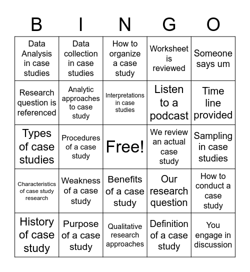 Case Study Bingo Card
