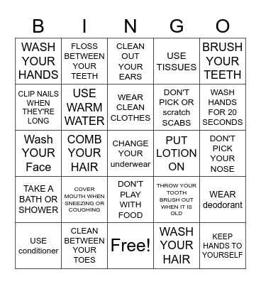 HYGIENE Bingo Card