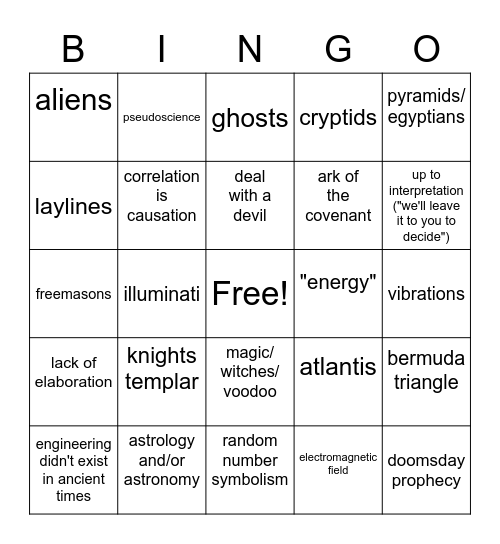 conspiracy show bingo Card