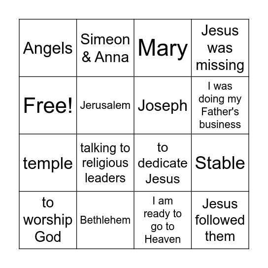 The Life of Jesus Bingo Card