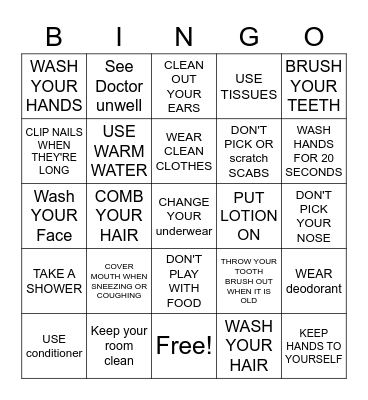 HYGIENE Bingo Card