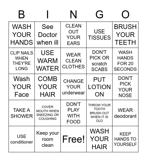 HYGIENE Bingo Card