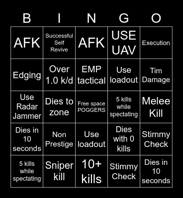 Warzone Bingo Card