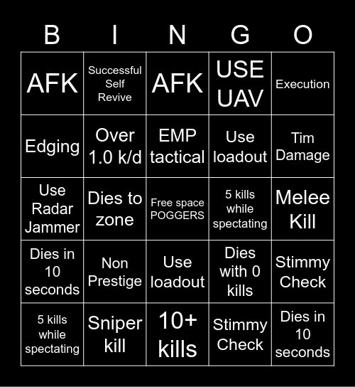 Warzone Bingo Card