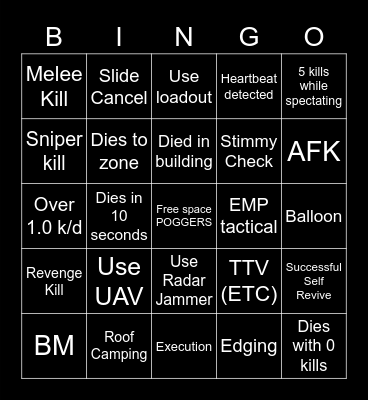 Warzone Bingo V23 Bingo Card
