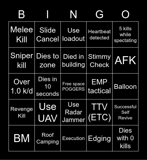 Warzone Bingo V23 Bingo Card