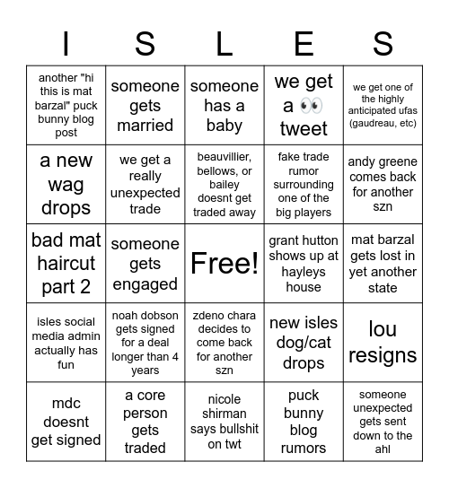 isles off szn bingo Card