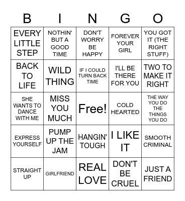 LATE 80'S COVER ALL Bingo Card
