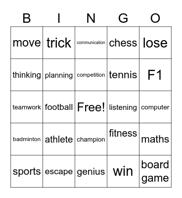 Bingo UNIT 5 Bingo Card