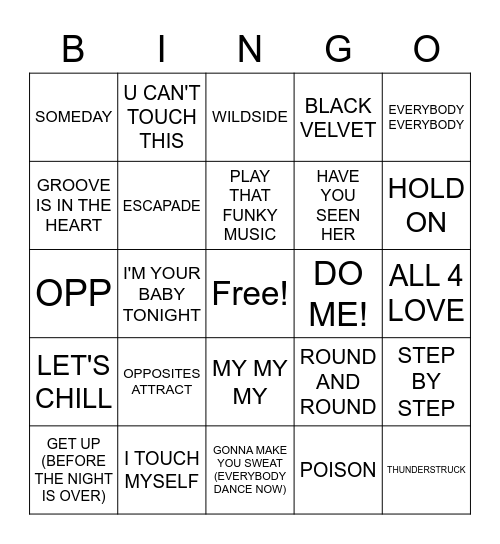 90S HITS Bingo Card