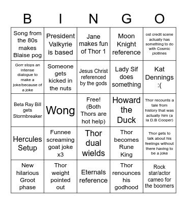 Thor: Love & Thunder Bingo Card
