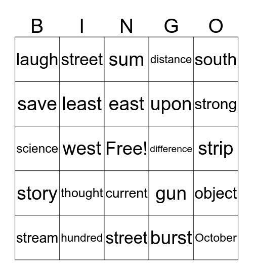 sight word bingo Card